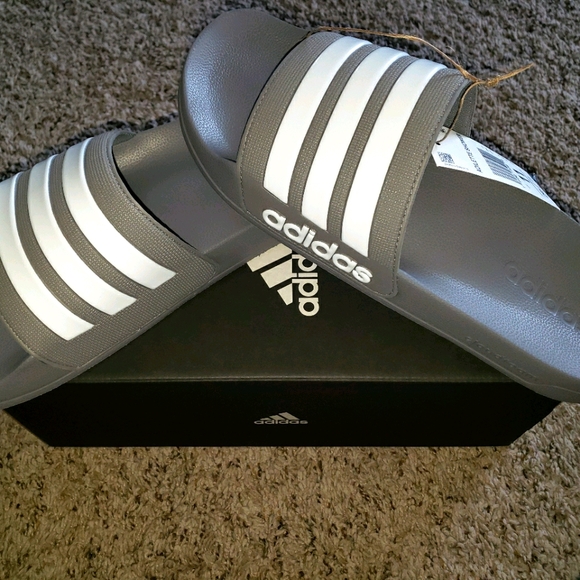adidas | Shoes | Mens Adidas Aqua Slides Graywhite Sz 1 | Poshmark